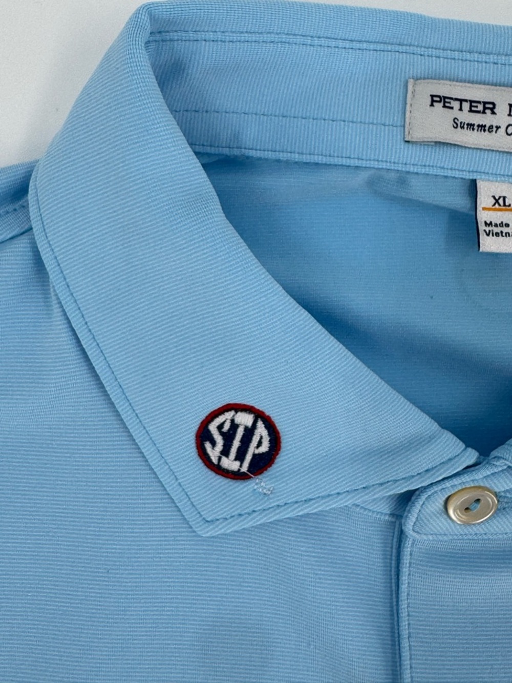 SIP EMBROIDERED COLLAR Peter Millar Ole Miss Powder Blue MicroStripe Polo-NWT-XL